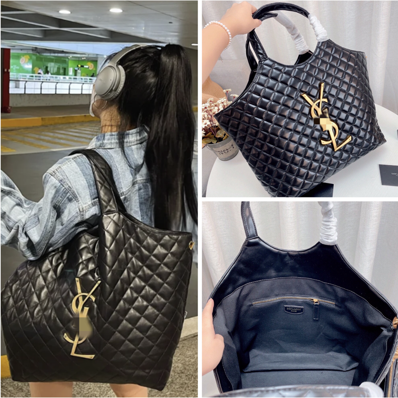 YSL Đen Da Cừu Mua Sắm Túi Quilting Khâu Vàng Khóa Cộng Với Kích Thước Tott Túi Vai Ba Lô Linger Tote Túi Bên Ba Lô Nữ Đ