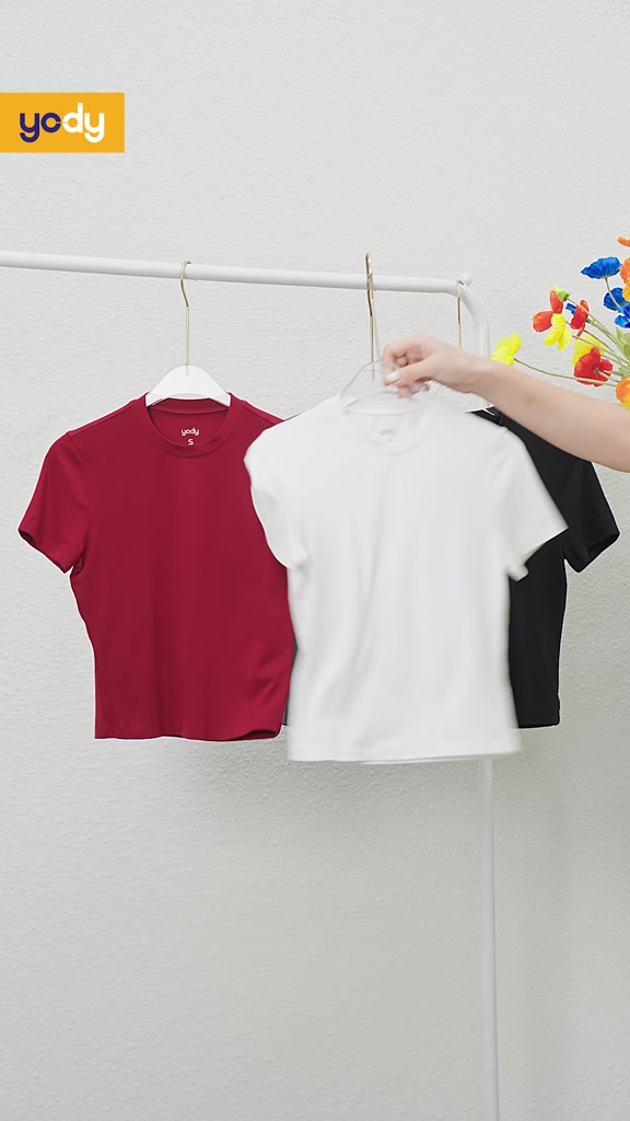 Áo thun t-shirt nữ YODY trơn basic cổ tròn dáng croptop năng động thoáng mát WCTS25S183 | BigBuy360 - bigbuy360.vn