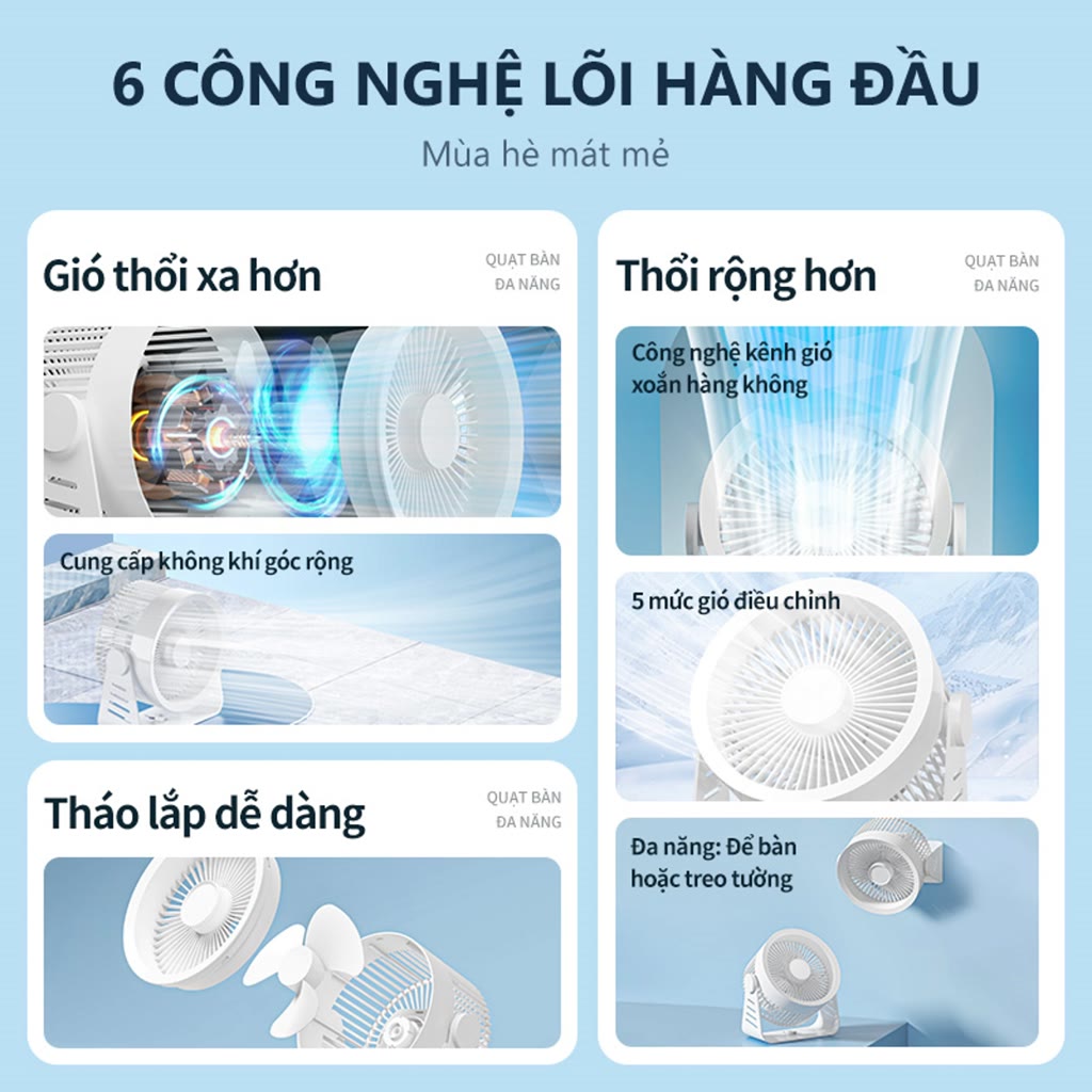 【Japan Design】KAWU Quạt để bàn mini USB 5 tốc độ tiết xoay 360 độ 30000mAh có đèn chiếu sáng đa năng | BigBuy360 - bigbuy360.vn