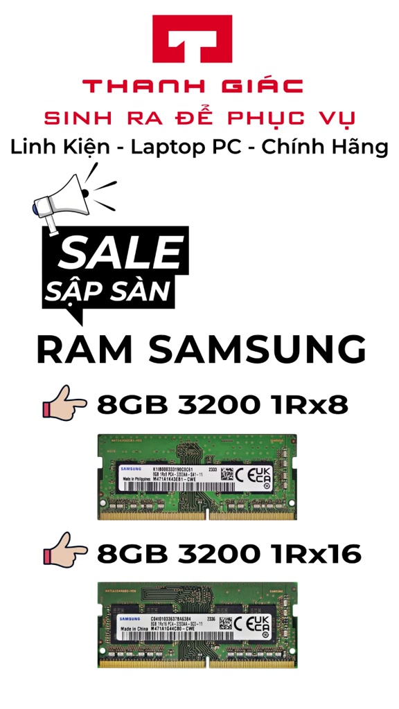 RAM Laptop DDR4 8GB Bus 3200/ Samsung/ SK Hynix/ Micron/ Crucial/ Kingston - Bảo Hành 3 Năm | BigBuy360 - bigbuy360.vn