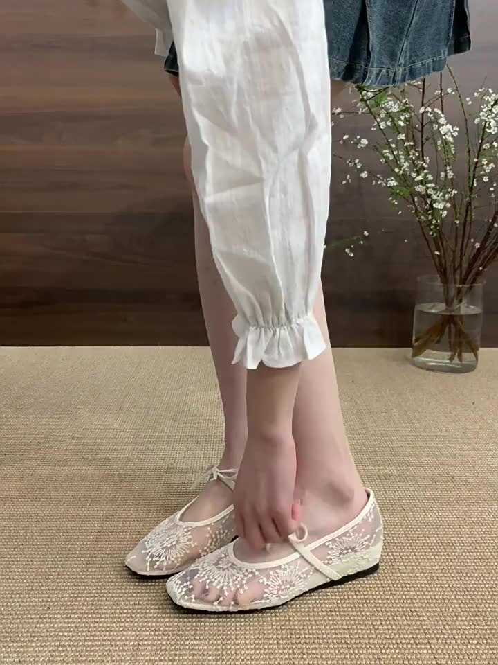 (Lùi 1 sz) Giày nữ búp bê đế bệt vải ren thắt nơ Mã 076 | BigBuy360 - bigbuy360.vn