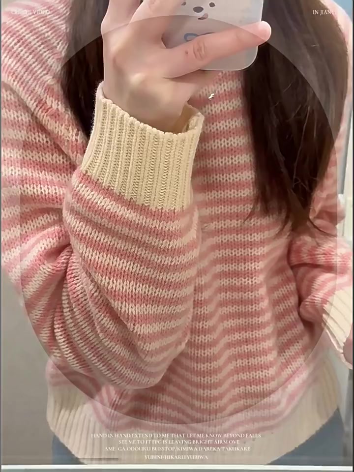 Áo dài tay nữ Kimi Sweater chất len lông thỏ mềm mại ấm áp, Áo Sweater nữ sọc hồng trẻ trung thời trang HEBE | BigBuy360 - bigbuy360.vn