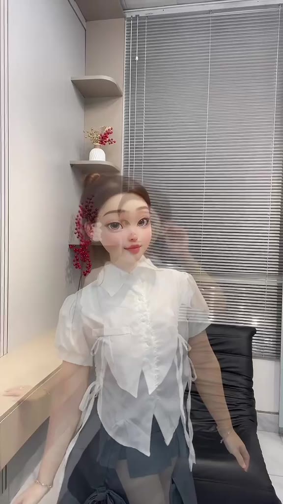 Set Áo Sơ Mi Tay Bồng Cổ Bẻ Rút Dây + Quần Giả Váy Phối Nơ Chất Liệu Thô Hàn Phong Cách Hàn Quốc | BigBuy360 - bigbuy360.vn