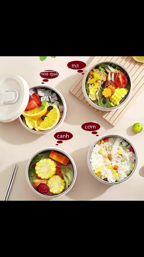 Hộp Đựng Cơm Túi Đựng Cơm Trưa Giữ Nhiệt Văn Phòng Cách Nhiệt, Combo 3 Ngăn Đựng Thức Ăn 2 Lớp Bằng Thép Không Gỉ 304 | BigBuy360 - bigbuy360.vn