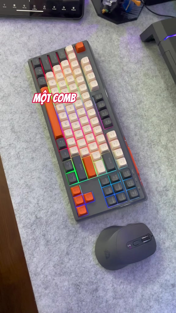 Bộ Bàn Phím Và Chuột Không Dây FreeWolf M87 Giả Cơ Full Led Lót Foam Giảm Ồn Pin Sạc Layout Win/Mac | BigBuy360 - bigbuy360.vn