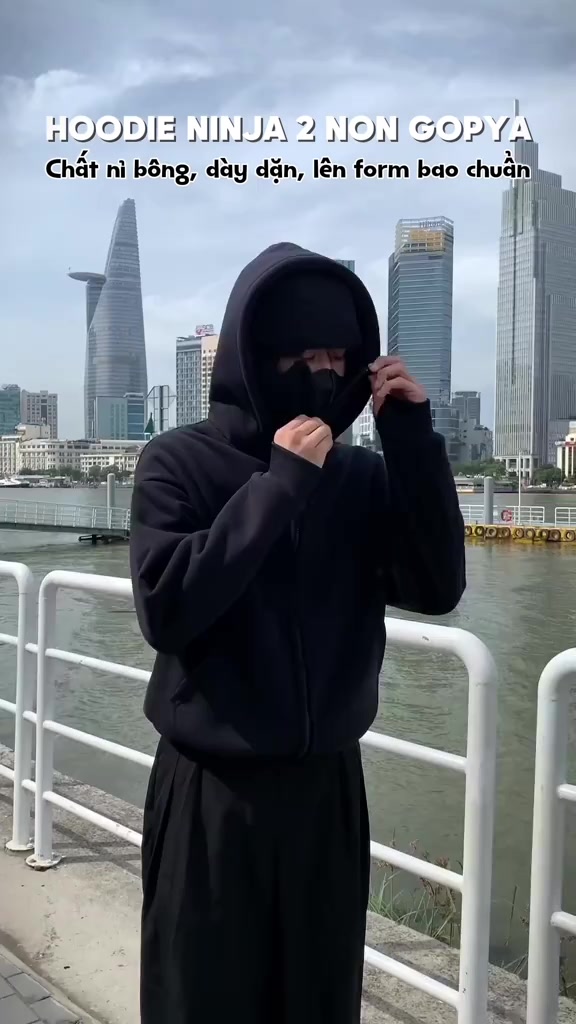 Áo Khoác Hoodie Zip Boxy Balaclava Ninja 2 mũ GOPYA, chất liệu nỉ bông, dày dặn, có túi trong, xỏ ngón, nón ninja | BigBuy360 - bigbuy360.vn