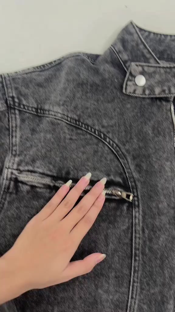 Áo Khoác Jacket Jean GODMOTHER Form Rộng Áo Khoác Denim Cổ Tàu Basic Phối Khoá Kéo Ngực Menswear | BigBuy360 - bigbuy360.vn
