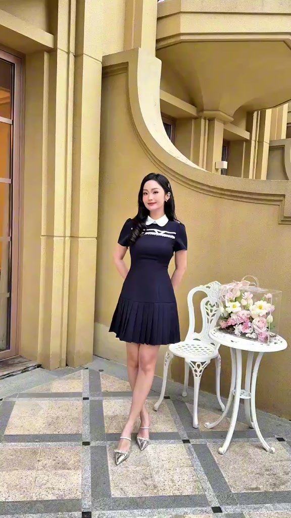 Đầm thiết kế KALOE váy tiểu thư phối ruy băng nơ trắng cổ sen đuôi xếp ly dáng A phong cách thanh lịch ST07 | BigBuy360 - bigbuy360.vn