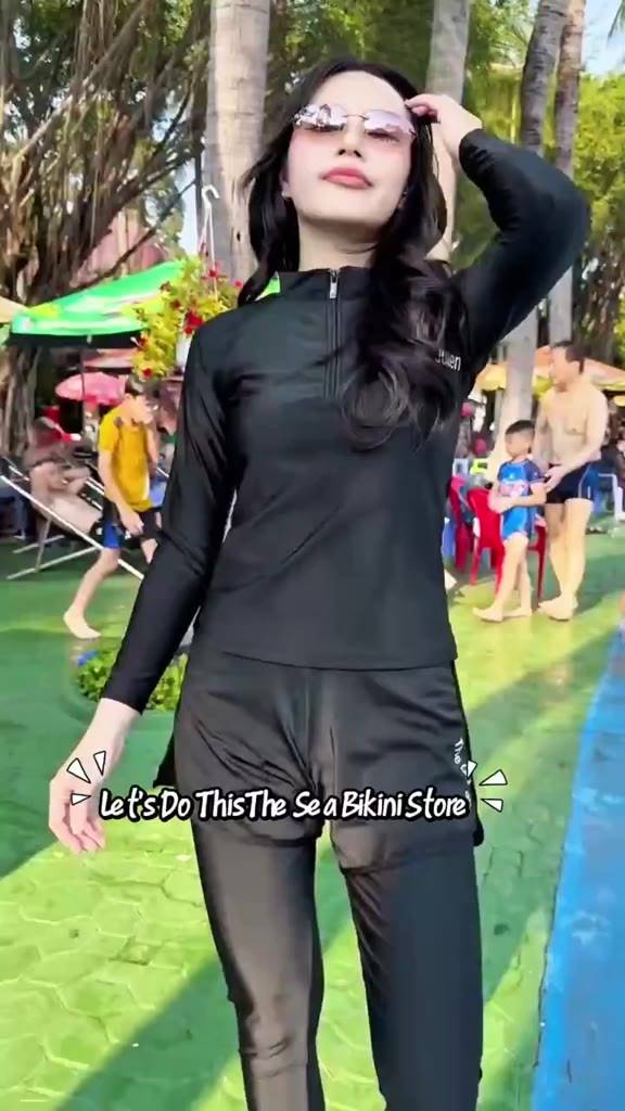 Đồ bơi nữ Ninja đi biển 2 mảnh bikini kín đáo chống nắng áo dài tay phối khóa zip kéo quần dài và váy dài The Sea 047 | BigBuy360 - bigbuy360.vn