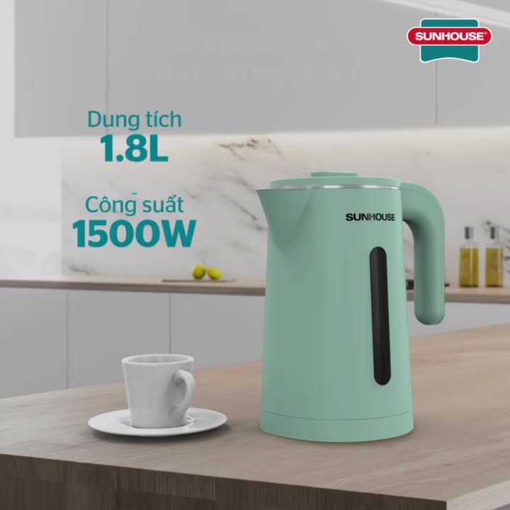 Ấm siêu tốc SUNHOUSE SHD1355 , inox 2 lớp 1.8L, công suất 1500W, thân chống bỏng, bảo hành 12 tháng, hàng chính hãng | BigBuy360 - bigbuy360.vn