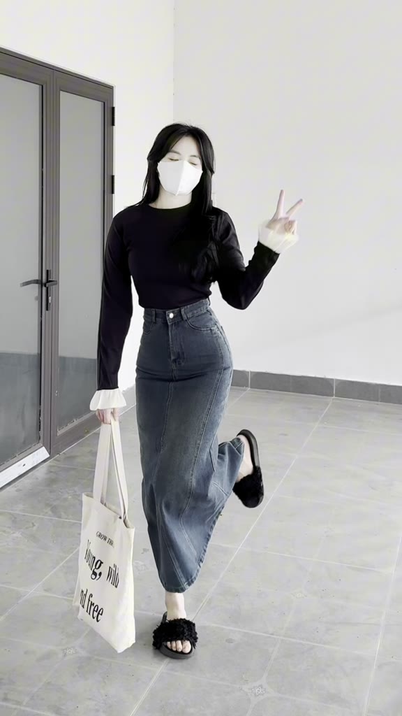 Chân váy đuôi cá SARAMIA váy bò vải jean dài chữ A vải bò denim nữ đen xòe cạp cao che bụng V15 | BigBuy360 - bigbuy360.vn