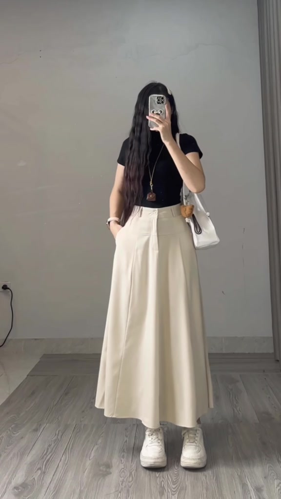 Chân váy midi Hari xếp ly dáng dài phong cách Hàn Quốc | BigBuy360 - bigbuy360.vn
