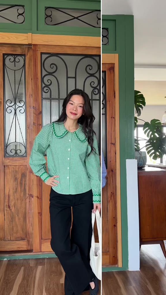 TheBlueTshirt - Áo sơ mi caro tay dài kiểu bèo tay nhún cho nữ - Jessie Shirt - Women | BigBuy360 - bigbuy360.vn