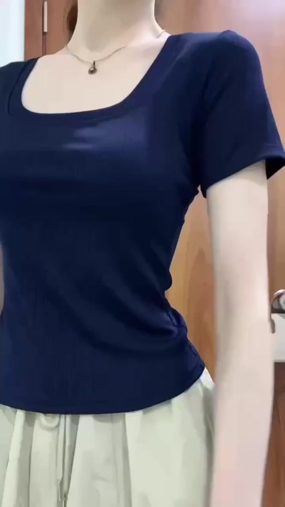 Áo thun cổ vuông form ôm- áo babytee cổ vuông chất vãi thun bo gân co giãn ACV-03. | BigBuy360 - bigbuy360.vn