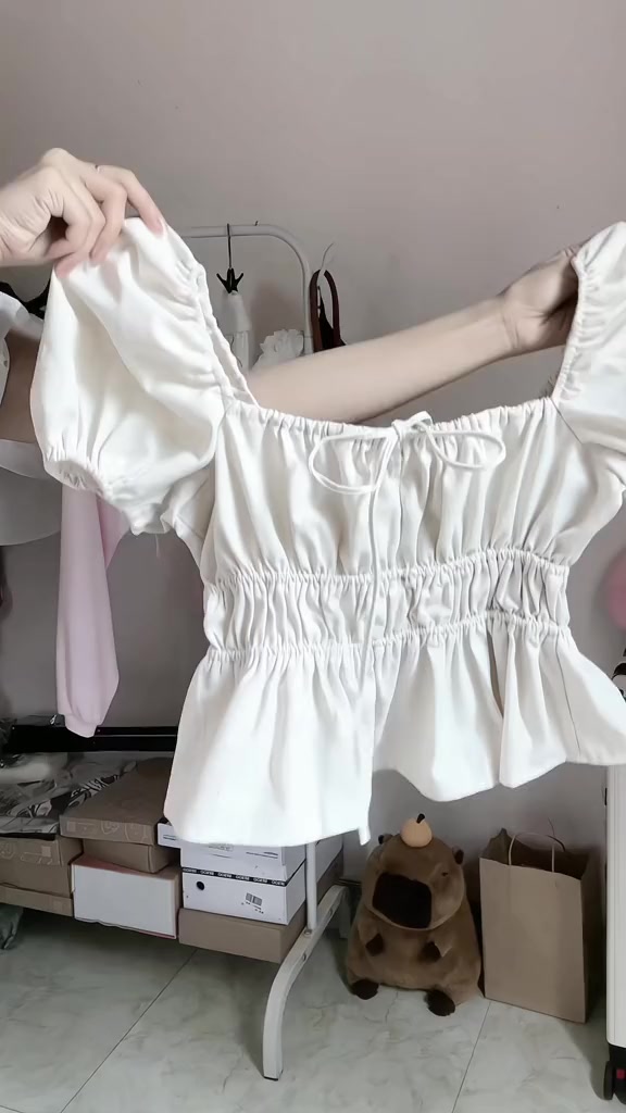 Áo kiểu nữ dáng babydoll tiểu thư cổ vuông thiết kế nơ ngực xinh xắn A205-PANOSI | BigBuy360 - bigbuy360.vn