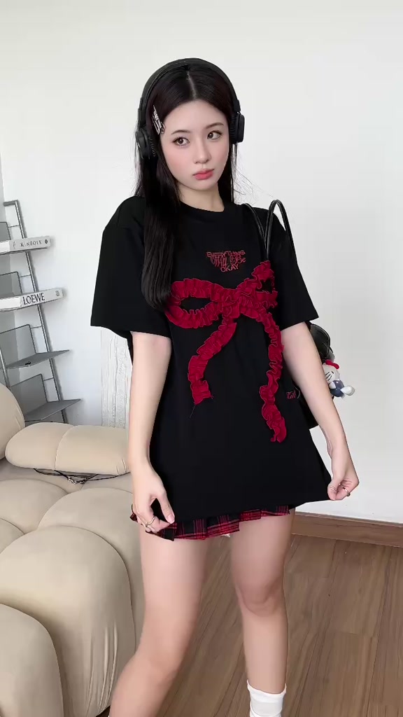Áo thun Nơ OKAY Killsystem oversize hình nơ nổi may nhún chất cotton | BigBuy360 - bigbuy360.vn