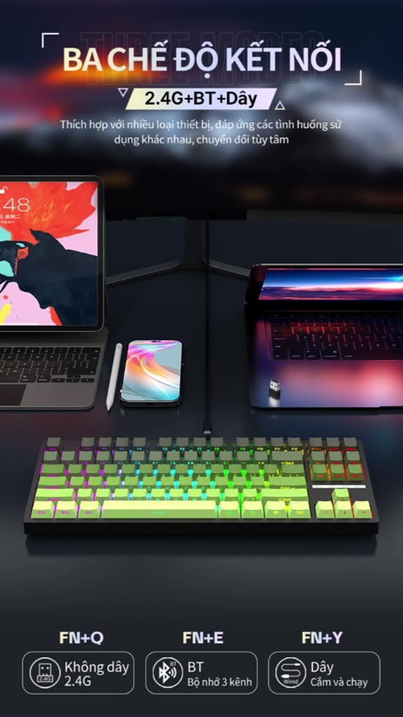 Bàn phím cơ không dây Leaven K88 - 3 mode kết nối - Led RGB - Full foam - Hỗ trợ app tùy chỉnh | BigBuy360 - bigbuy360.vn