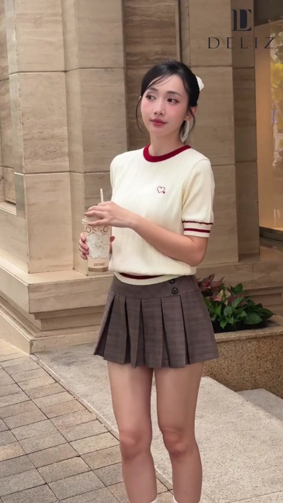 [DELIZ] Áo len lông thỏ ngắn tay cổ tròn phối viền trái tim chất mềm hàng thiết kế cao cấp ALC07 | BigBuy360 - bigbuy360.vn