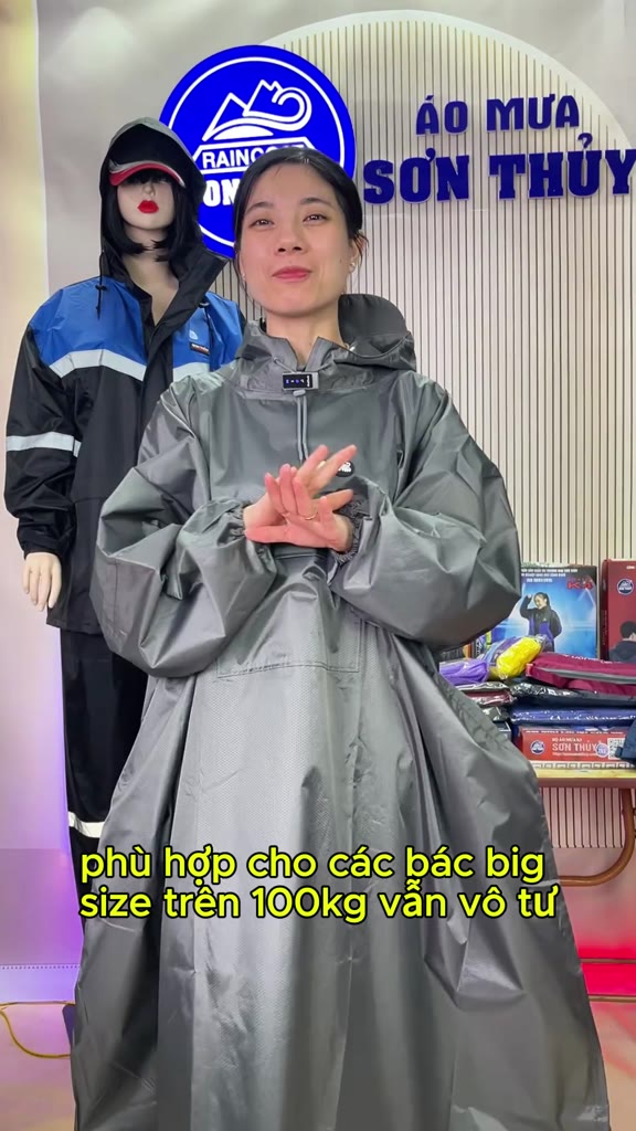 Áo mưa ích kỷ Sơn Thủy siêu to dài rộng, bít kín từ đầu xuống chân, vải dù bền bỉ, nhẹ, nhanh khô cho ng trên 1m68 ST4 | BigBuy360 - bigbuy360.vn
