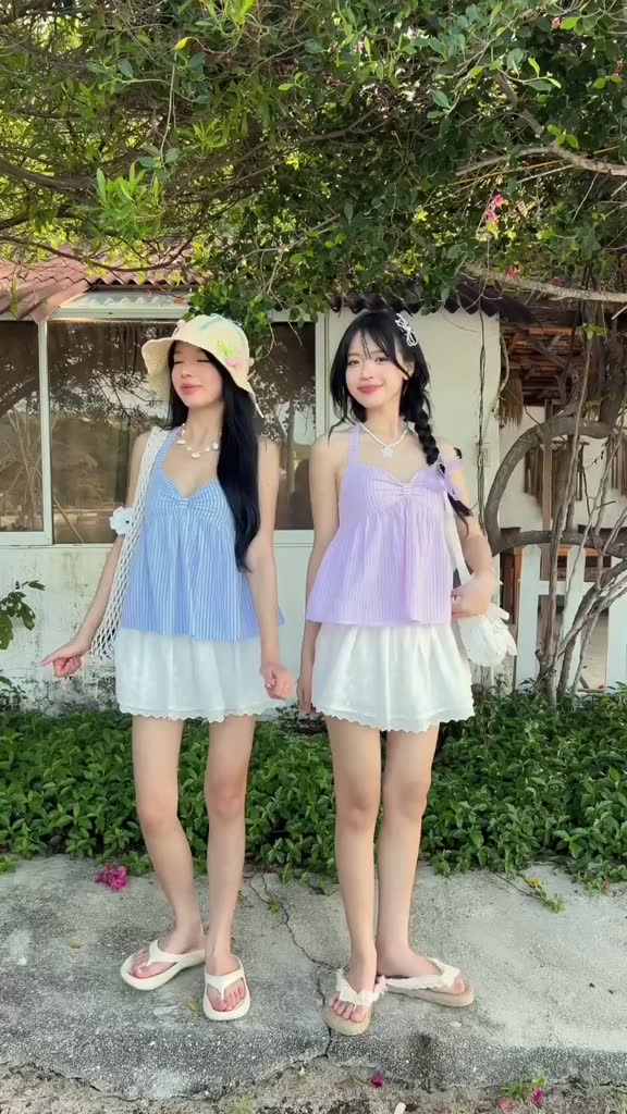 AREUM Áo Babydoll Cổ Yếm YOKO Top Chất Liệu Cotton Sọc | BigBuy360 - bigbuy360.vn