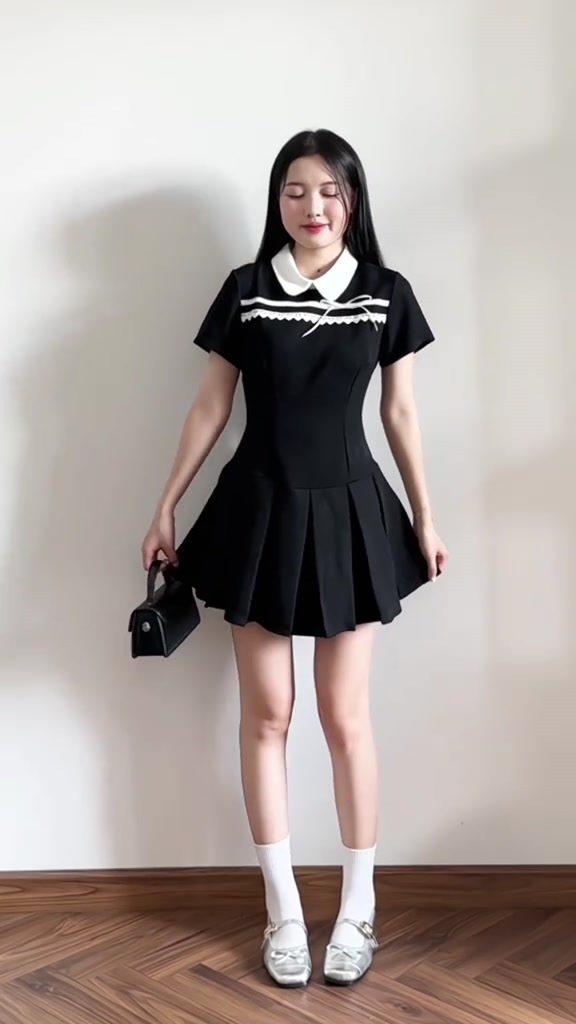 Váy nữ BIGSIZE Banamo Fashion đầm tiểu thư phối ruy băng nơ trắng cổ sen đuôi xếp ly dáng A phong cách thanh lịch 534 | BigBuy360 - bigbuy360.vn