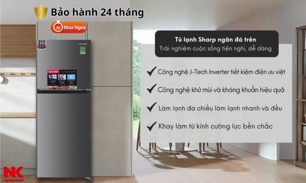 Tủ lạnh 2 cánh Sharp Inverter 181 lít ngăn đông trên SJ-X198V-SL | BigBuy360 - bigbuy360.vn