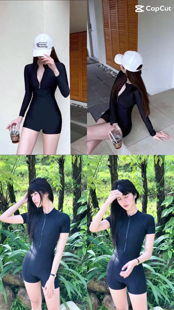 Bikini đi biển đồ bơi nữ 1 mảnh liền thân kín đáo dài tay khóa kéo quần đùi áo tắm biển chống nắng | BigBuy360 - bigbuy360.vn