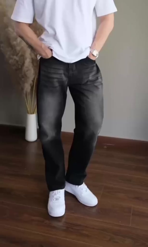 Quần Jean Nam Dáng Baggy Ống Suông Cạp Cao Wash Smoke 2 Màu Chất Vải Dày Dặn J_FASHION, HOTTREND | BigBuy360 - bigbuy360.vn