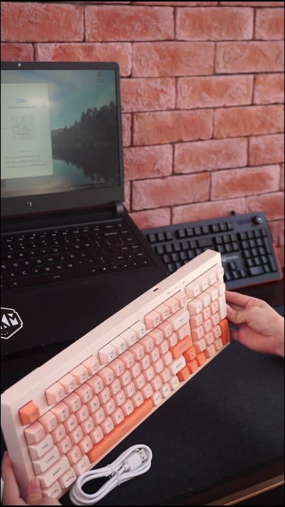 Bàn phím văn phòng P5 Paynan Peachy chống ồn kết nối cáp rời 98 phím đèn led trắng  keycap màu cổ điển | BigBuy360 - bigbuy360.vn