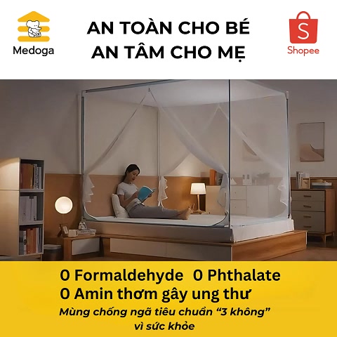 [Tối giản] Mùng Chống Ngã Medoga - Mùng Khung Vuông | 2 Cửa Chữ T | Đai Thun 3cm | Chống Muỗi | Chắn Giường | Chống Ngã | BigBuy360 - bigbuy360.vn