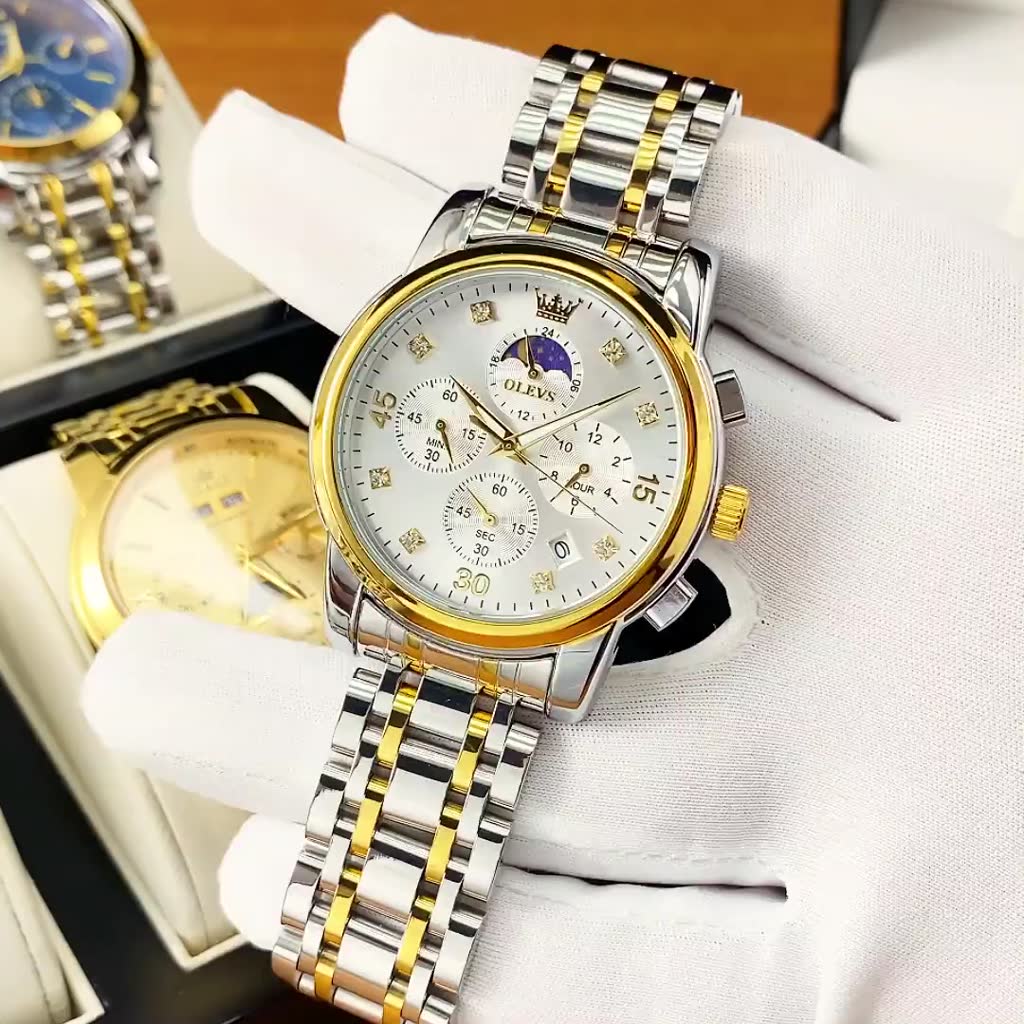OLEVS Đồng hồ nam chính hãng chống nước thép không gỉ dạ quang đa chức năng kim cương quartz 3652 | BigBuy360 - bigbuy360.vn