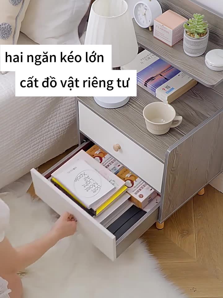 Bàn cạnh giường gỗ hiện đại thiết kế đơn giản đa năng dễ lắp đặt tiết kiệm không gian phòng ngủ | BigBuy360 - bigbuy360.vn