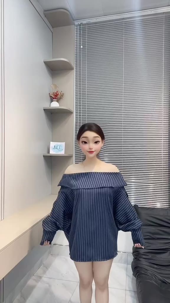 Áo Trễ Vai Kẻ Xanh Than Tay Bồng Fom Rộng Sang Chảnh | BigBuy360 - bigbuy360.vn