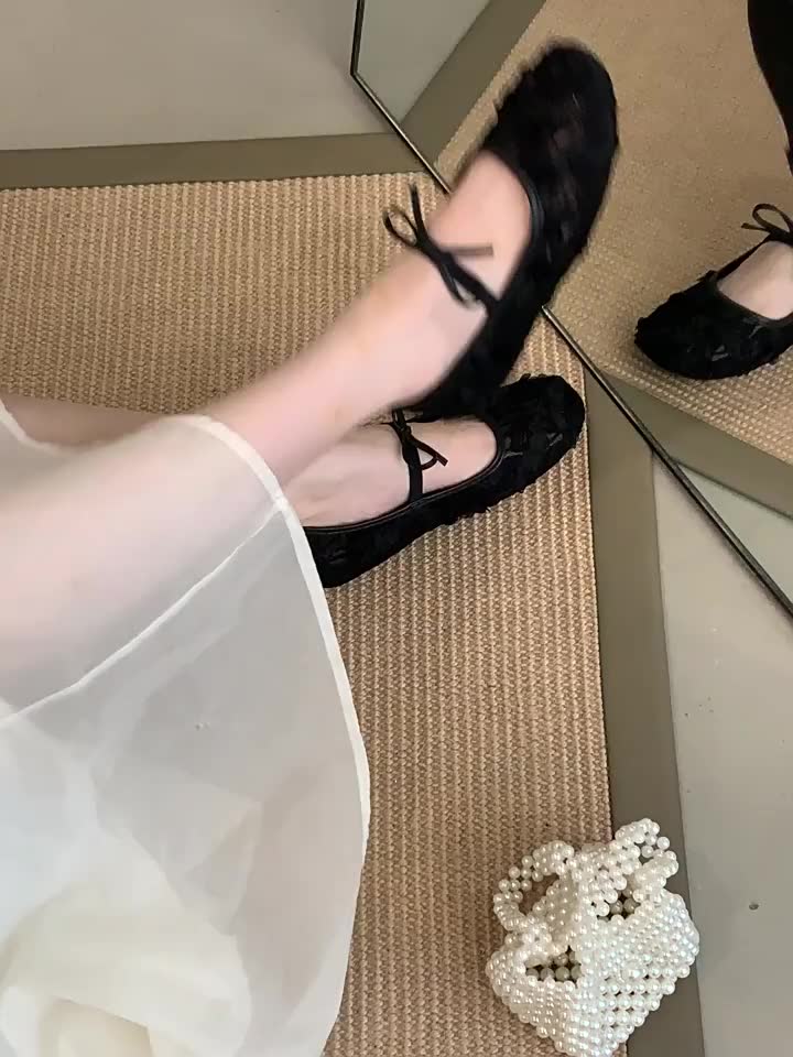 [Lùi 1 size] Giày bệt nữ phối ren hoa hồng quai nơ siêu xinh Mã V037 | BigBuy360 - bigbuy360.vn