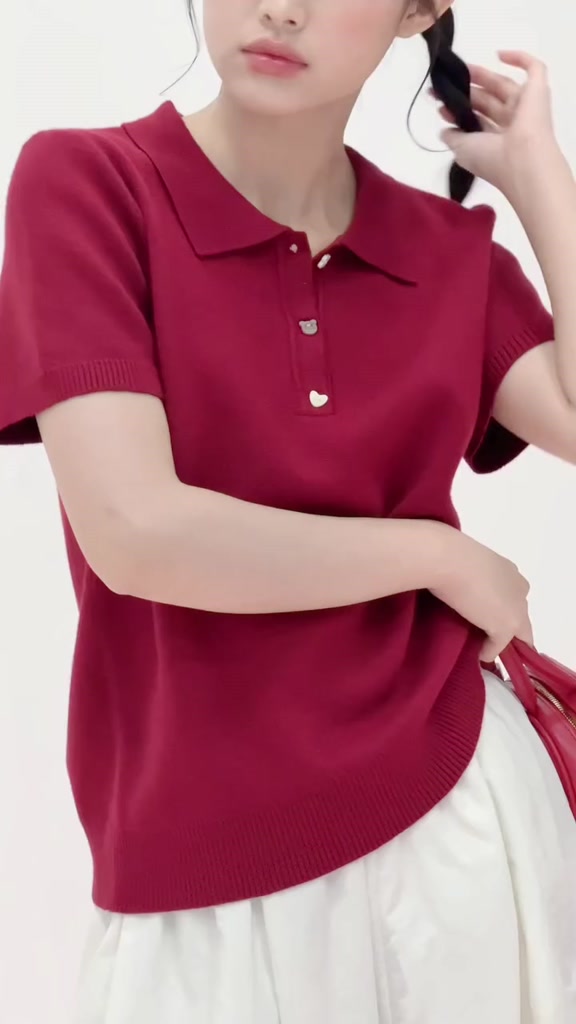 Áo len cổ polo nút cài kiểu dễ thương trẻ trung Knit Polo Sweetheart Buttoned phù hợp mọi dịp OLV | BigBuy360 - bigbuy360.vn