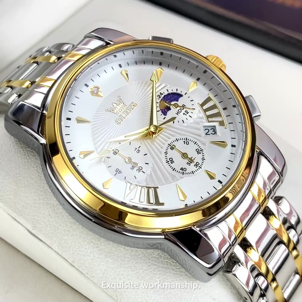 OLEVS Đồng hồ nam chống nước chính hãng thạch anh mạ vàng chức năng mặt trăng lịch công sở 2892 | BigBuy360 - bigbuy360.vn
