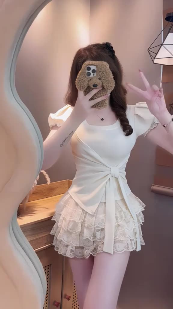 Áo Thun Nữ Cổ Vuông Tay Bồng Phối Vạt Chéo Buộc Nơ Phối Dây Buộc Thắt Eo,  Chất Liệu Tăm Lạnh | BigBuy360 - bigbuy360.vn