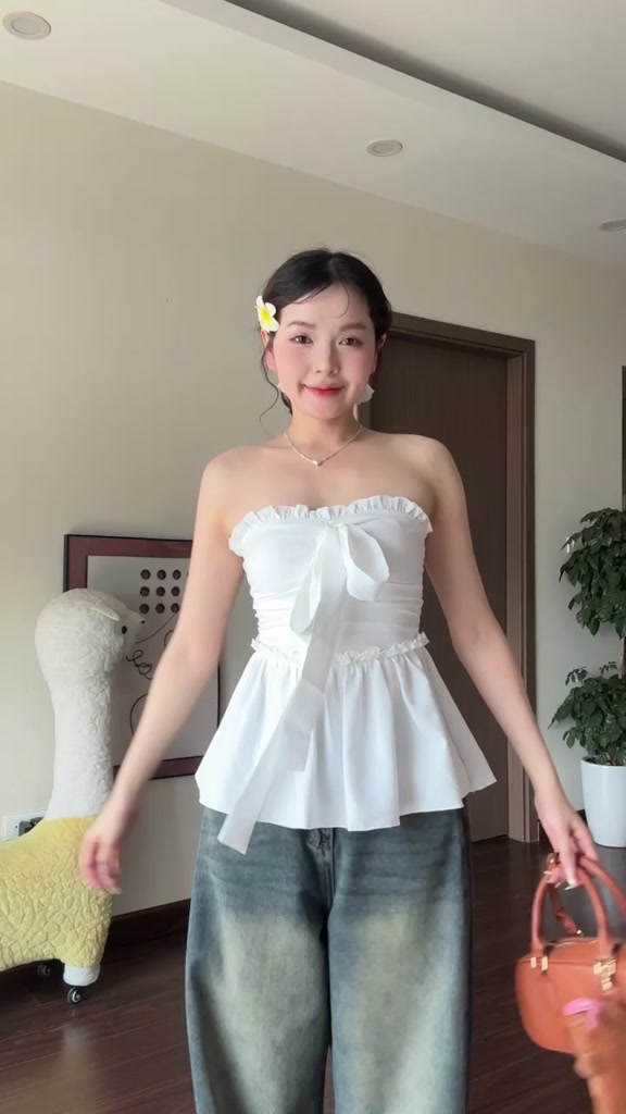 Áo Lệch Vai Tà Xéo SANJOLI Áo Lệch Vai Phối Ren Tà Xéo AO005 | BigBuy360 - bigbuy360.vn
