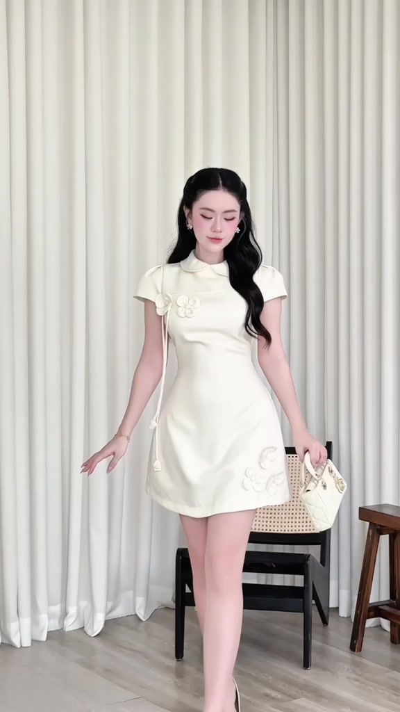 Đầm dự tiệc dáng ngắn tay phồng đính hoa 3D dáng xòe - YUMI DRESS | BigBuy360 - bigbuy360.vn