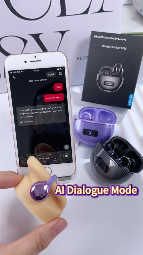 Lenovo ERAZER XF55 AI tai nghe phiên dịch ENC Giảm tiếng ồn Tai nghe Bluetooth  V6.0 Màn hình LED Thiết kế kẹp tai thời trang tai nghe không dây | BigBuy360 - bigbuy360.vn