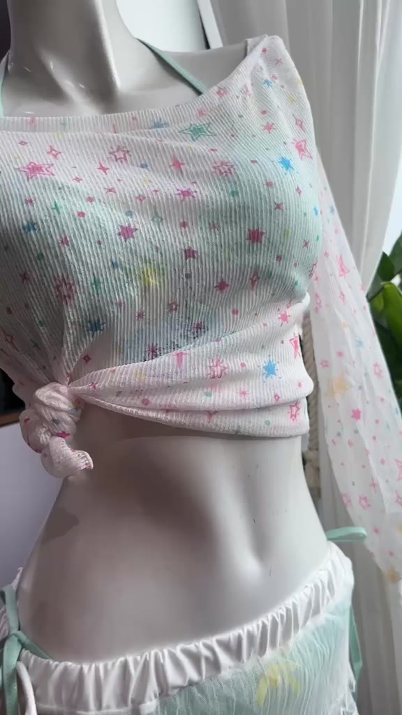 [Video thật] Set Bikini Nữ 4 Món Dễ Thương - Áo Lưới Dài Tay, Bikini Màu Pastel | BigBuy360 - bigbuy360.vn