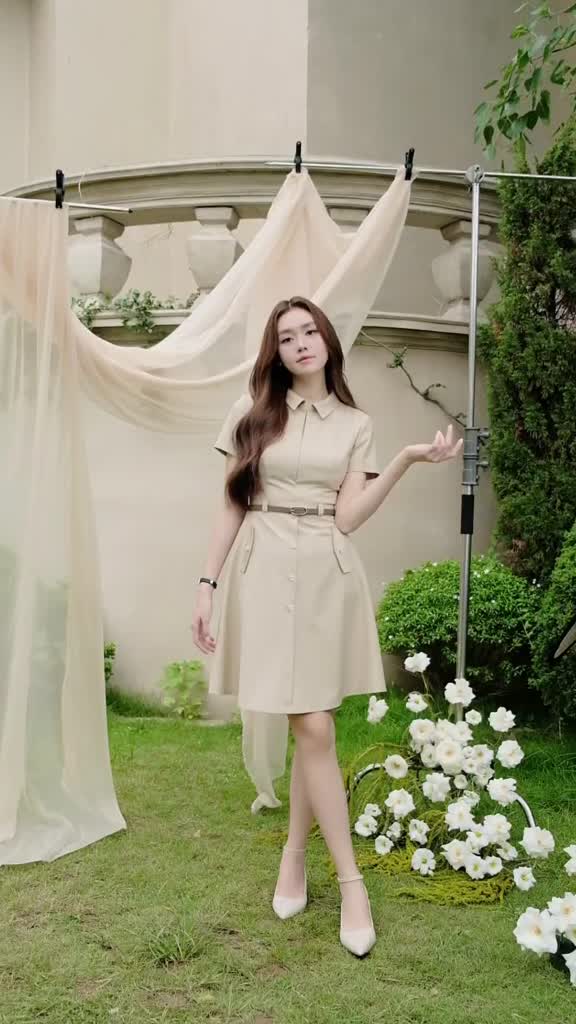 (QUIET BLOOM)  Váy dáng xòe chất liệu cao cấp cổ kéo khóa túi giả, thời trang thiết kế nữ Calie VX276 | BigBuy360 - bigbuy360.vn