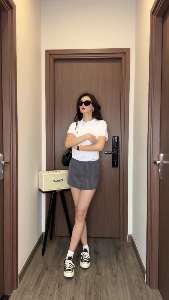 Áo polo nữ tay ngắn HHVINTAGE kiểu polo nút cài logo thun cotton co dãn ko nhăn 4 chiều Top A49 | BigBuy360 - bigbuy360.vn