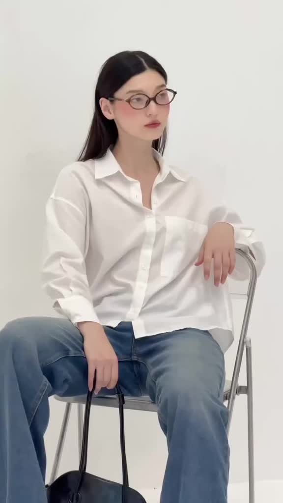 Áo sơ mi OLV tay dài dáng rộng Cotton Striped Long Sleeves Shirt nhiều màu phù hợp mọi dịp | BigBuy360 - bigbuy360.vn