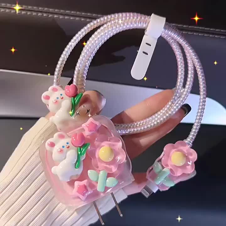 Bộ Phụ Kiện Bảo Vệ Đầu Sạc Kirby Họa Tiết Sóng Màu Hồng Chống Gãy Dây Tương Thích IP-BA | BigBuy360 - bigbuy360.vn