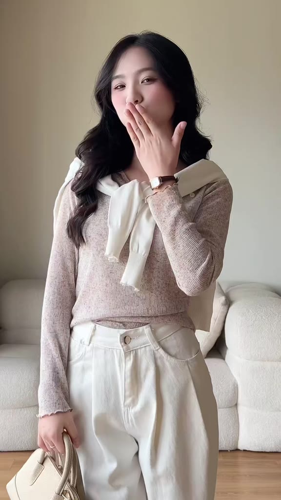 Áo Thun Dài Tay Thu Đông Chất Vải Len Dệt Cổ V, Áo Kiểu Uốn Sóng Điệu Đà Miho House | BigBuy360 - bigbuy360.vn