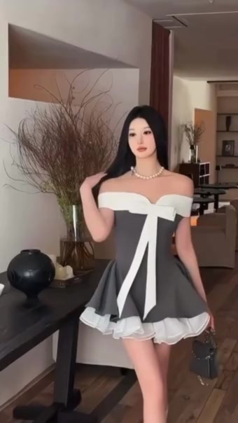 Đầm dự tiệc trễ vai phối nơ ôm eo dáng ngắn xoè viền voan xoăn tôn dáng sang chảnh CATCHYstore phong cách tiểu thư xinh | BigBuy360 - bigbuy360.vn