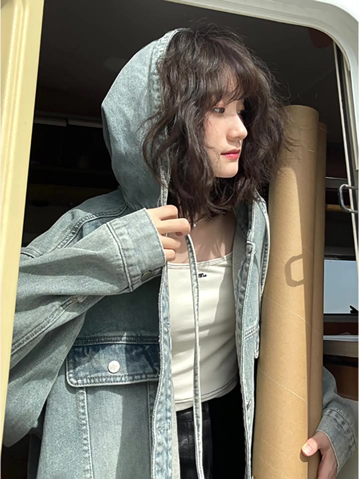 Áo khoác jeans denim nữ dáng rộng có mũ, áo khoác bò dài tay phong cách thời trang Hàn Quốc ED30 | BigBuy360 - bigbuy360.vn