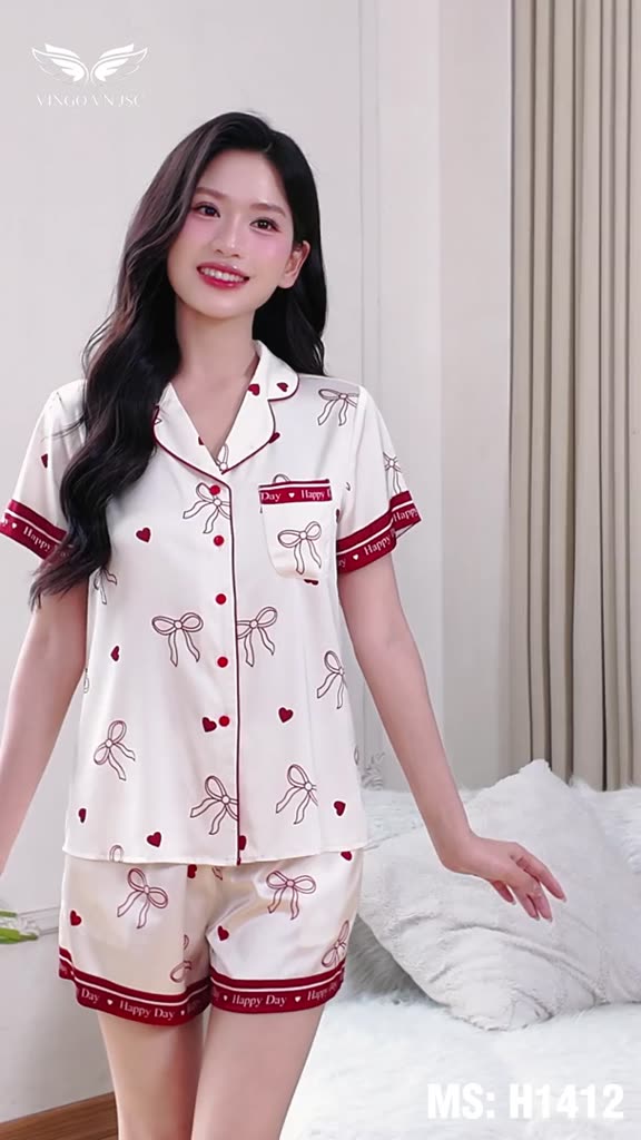 Bộ đồ ngủ nữ Pijama lụa VINGO/VINGORIA tay cộc xuân hè H1412 | BigBuy360 - bigbuy360.vn