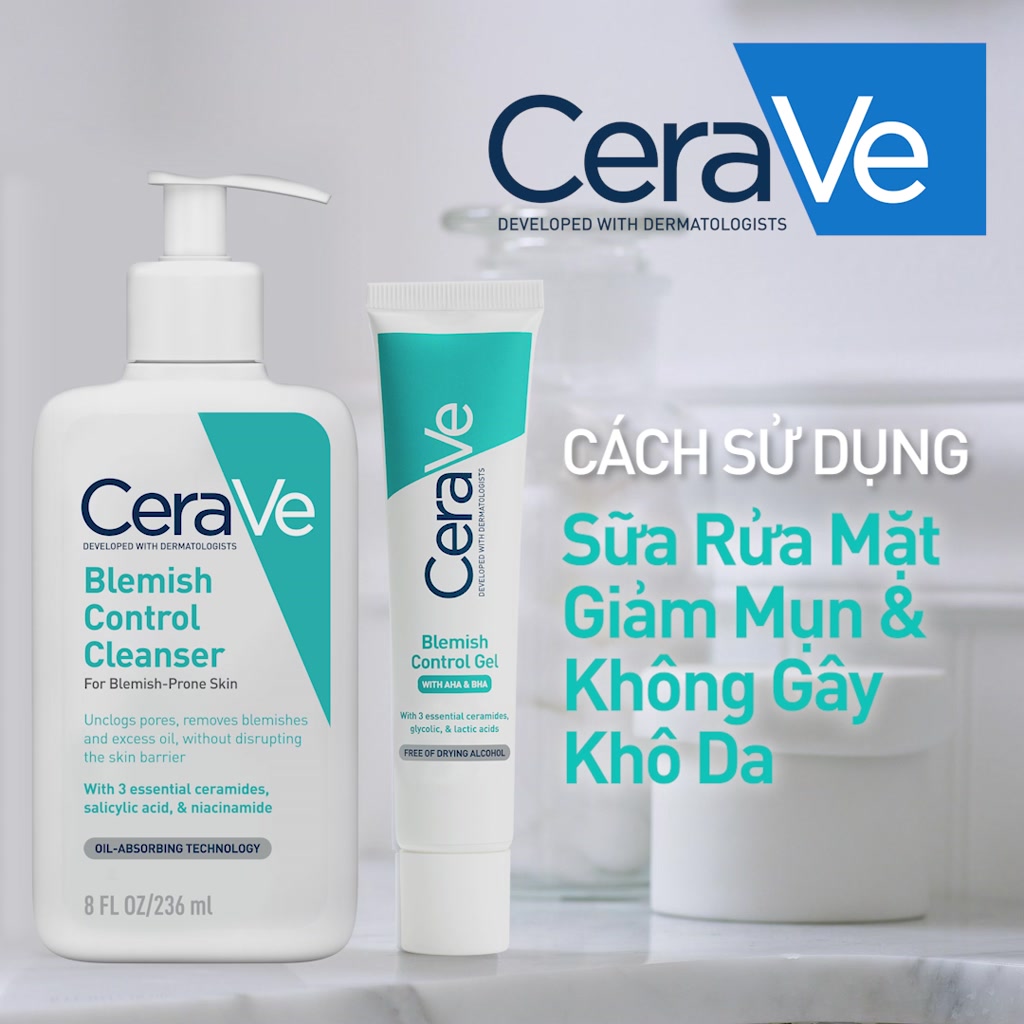 Sữa rửa mặt giảm mụn không gây khô da, không gây tổn hại bảo vệ hàng rào da - CeraVe Blemish Control Cleanser 236ml | BigBuy360 - bigbuy360.vn